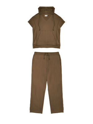 Short Sleeve Hooded Set | Cocoa