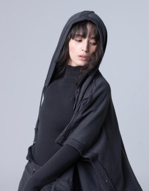 Cape & Turtleneck Set | Charcoal